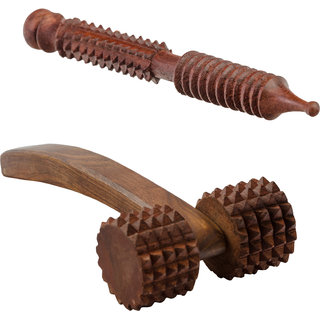 Handcrafted Wooden 2 Ball Massager Cutter  Massage Stick