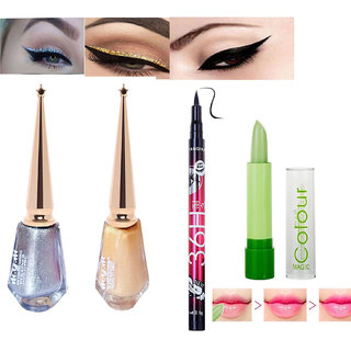                       Makeup Beauty Long Lasting Waterproof Eyeliner Silver, Gold , Black ,Pink Magic Lipstick                                              