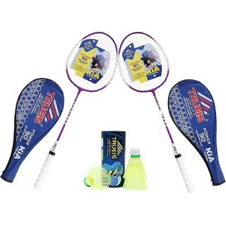 Scorpion 2PC KIA Badminton Racquet Blue Cover with 3PC Ultra Shuttlecock