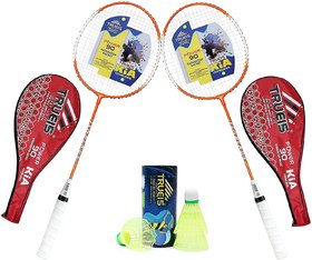 Scorpion 2PC KIA Badminton Racquet Red Cover with 3PC Ultra Shuttlecock