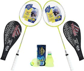 Scorpion 2PC KIA Badminton Racquet Black Cover with 3PC Ultra Shuttlecock