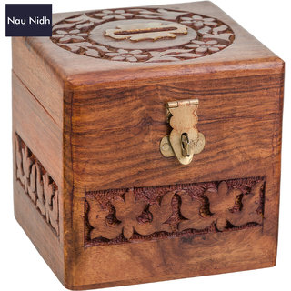                       Handcrafted Wooden Money Bank Box Square Size                                              