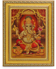 Ganesha Beautiful Golden Foil Photo In Golden Frame (11.50 x 13.50 Inches)