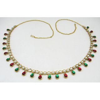                       Multi maroon green kundan tilak wait belt                                              