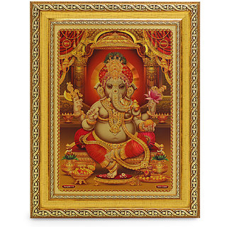 Ganesha Beautiful Golden Foil Photo In Golden Frame (11.50 x 13.50 Inches)