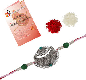 Lucky Jewellery Rakhi Silver Oxidised Rakhe Boho Collection Rakhee Bracelet for Bro/Brother Rakshasutra