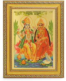 Vishnu-Lakshmi Beautiful Golden Foil Photo In Golden Frame (11.50 x 13.50 Inches)