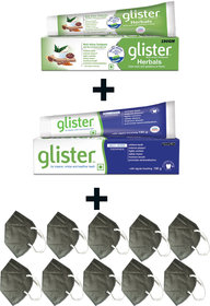 Amway Glister Toothpaste  Herbal and Multiaction 190x 2 with 10 piece N95 face Mask Mega Combo Toothpaste No1 Brand