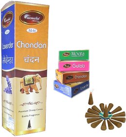 Aromatika  Mehi Dhoop Cones 4 in 1 Combo Chandan, Gulab, Lavender, Mogra Incense Dhoop