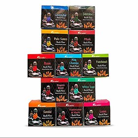 ARO VATIKA Backflow Natural Incense Cones 12 Packets Total 120 pcs of 10 fragrances (Dragons Blood, Lavender, Musk, Nag