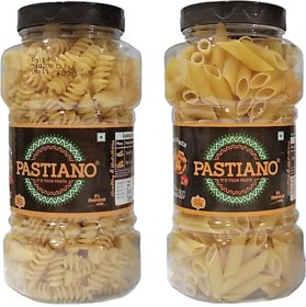 Pastiano Big Fusilli and Penne Pasta Jars- 500 gms each (Pack of 2)