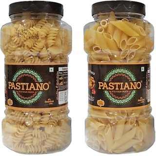 Pastiano Big Fusilli and Penne Pasta Jars- 500 gms each (Pack of 2)
