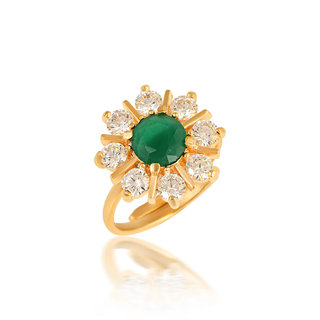                       MissMister Brass Micron Real Goldplated Imitation Diamond Emerald fingerring Freesize Women(MM5166ORSC)                                              