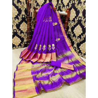                       Bhuwal Fashion Purple Cotton Silk Embroidered saree BF5290                                              