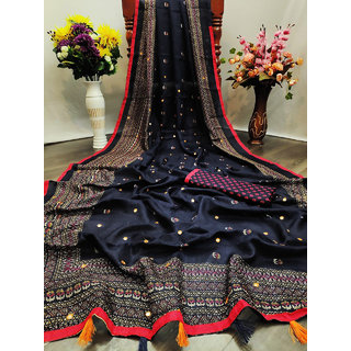                       Bhuwal Fashion Black jute cotton Silk Printed saree bfh5283                                              