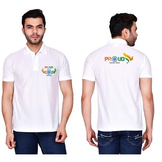 Men White Print Polo Neck T-shirt