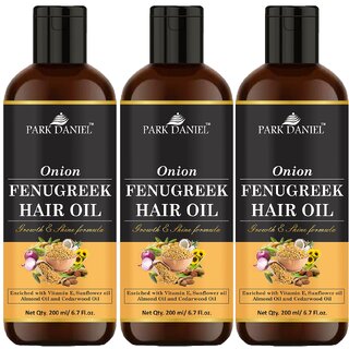                       Park Daniel Premium  Onion Fenugreek Hair Oil Enriched With Vitamin E - For Hair Growth and Shine Combo Pack 3 Bottle of 200 ml(600 ml)                                              