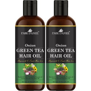                       Park Daniel Premium  Onion Green Tea Hair Oil Enriched With Vitamin E - For Hair Fall Control Combo Pack 2 Bottle of 60 ml(120 ml)                                              