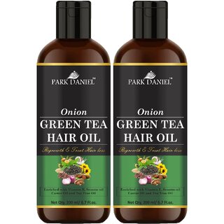                       Park Daniel Premium  Onion Green Tea Hair Oil Enriched With Vitamin E - For Hair Fall Control Combo Pack 2 Bottle of 200 ml(400 ml)                                              