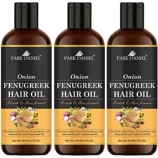                       Park Daniel Premium  Onion Fenugreek Hair Oil Enriched With Vitamin E - For Hair Growth and Shine Combo Pack 3 Bottle of 60 ml(180 ml)                                              