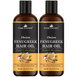                       Park Daniel Premium  Onion Fenugreek Hair Oil Enriched With Vitamin E - For Hair Growth and Shine Combo Pack 2 Bottle of 200 ml (400 ml)                                              
