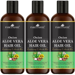                       Park Daniel Premium  Onion Aloe Vera Hair Oil Enriched With Vitamin E-For Conditioning and Smooth Hair  Combo Pack 3 Bottle of 60 ml(180 ml)                                              