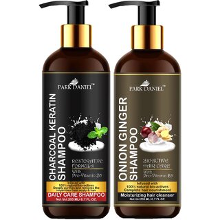                       Park Daniel Premium Pure and Natural Charcoal Keratin Shampoo & Onion Ginger Shampoo Combo Pack Of 2 bottle of 200 ml(400 ml)                                              