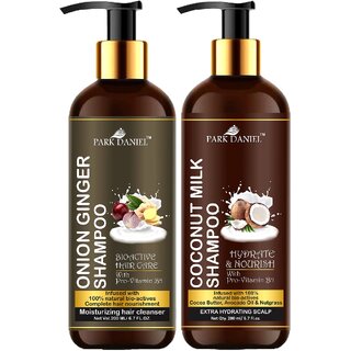                       Park Daniel Premium Pure and Natural Onion Ginger & Coconut Milk Shampoo Combo Pack Of 2 bottle of 200 ml(400 ml)                                              