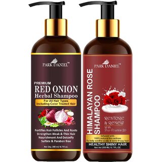                       Park Daniel Red Onion Shampoo & Himalaya Rose Shampoo Combo Pack Of 2 bottle of 200 ml(400 ml)                                              