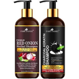                       Park Daniel Red Onion Shampoo & Charcoal Keratin Shampoo Combo Pack Of 2 bottle of 200 ml(400 ml)                                              