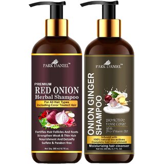                       Park Daniel Red Onion Shampoo & Onion Ginger Shampoo Combo Pack Of 2 bottle of 200 ml(400 ml)                                              