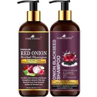                       Park Daniel Red Onion Shampoo & Onion Blackseed Shampoo Combo Pack Of 2 bottle of 200 ml(400 ml)                                              