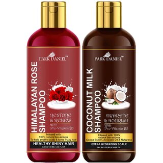                       Park Daniel Premium Pure and Natural Himalaya Rose Shampoo & Coconut Milk Shampoo Combo Pack Of 2 bottle of 100 ml(200 ml)                                              