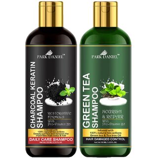                       Park Daniel Premium Pure and Natural Charcoal Keratin Shampoo & Green Tea Shampoo Combo Pack Of 2 bottle of 100 ml(200 ml)                                              