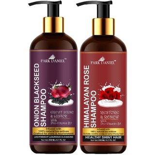                       Park Daniel Premium Pure and Natural Onion Blackseed Shampoo & Himalaya Rose Shampoo Combo Pack Of 2 bottle of 200 ml(400 ml)                                              