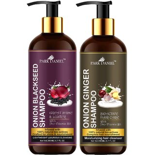                       Park Daniel Premium Pure and Natural Onion Blackseed Shampoo & Onion Ginger Shampoo Combo Pack Of 2 bottle of 200 ml(400 ml)                                              