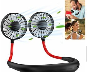 Portable Hand Free Fan,Neck-Hanging Double Fan USB Rechargeable Neckband Fan Speeds and 360 Degree Rota