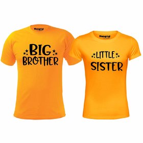 WE2 Cotton Big Brother Lil Sister Printed Yellow T shirt For Brother and Sister
