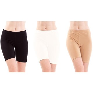                       MGKNYAH Solid Black,Skin And White Cycling Shorts for Women                                              
