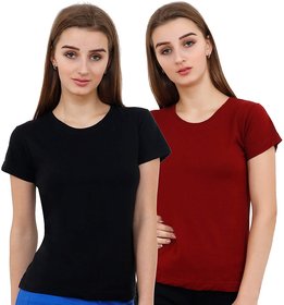 raabta womens black and red t-shirt combo set of two
