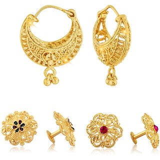                       Sizzling Fancy Alloy Gold Plated Stud and Chandbali Earring Combo set For Women and Girls                                              