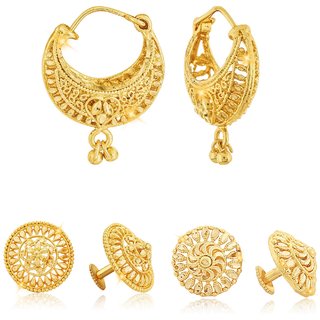                       Sizzling Fancy Alloy Gold Plated Stud and Chandbali Earring Combo set For Women and Girls                                              