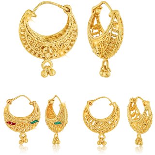                       Sizzling Fancy Alloy Gold Plated Stud and Chandbali Earring Combo set For Women and Girls                                              
