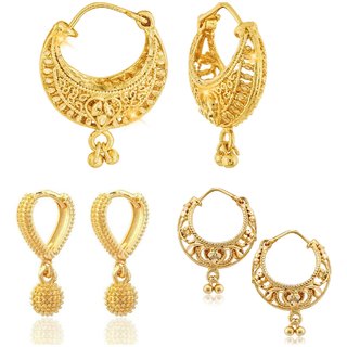                       Sizzling Fancy Alloy Gold Plated Stud and Chandbali Earring Combo set For Women and Girls                                              