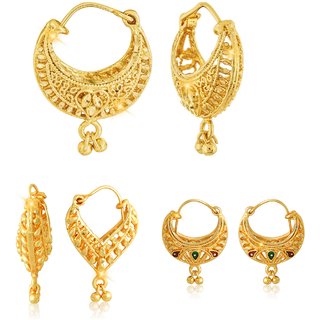                       Sizzling Charming Alloy Gold Plated Stud and Chandbali Earring Combo set For Women and Girls                                              