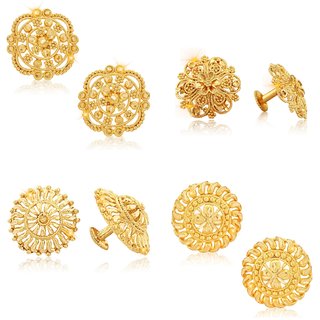                       Vighnaharta Sizzling Chunky Alloy Gold Plated Stud Earring Combo set For Women and Girls                                              