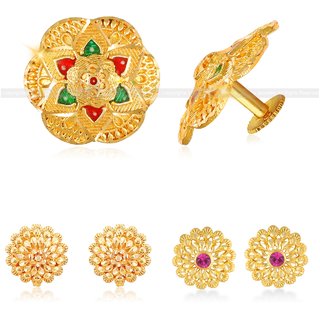 Shimmering Bejeweled Alloy Gold Plated Stud Earring Combo set For Women and Girls Shimmering Bejeweled Alloy Gold Plated Stud Earring Combo set For Women and Girls
