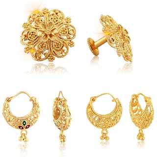                       Sizzling Graceful Alloy Gold Plated Stud and Chandbali Earring Combo set For Women and Girls                                              