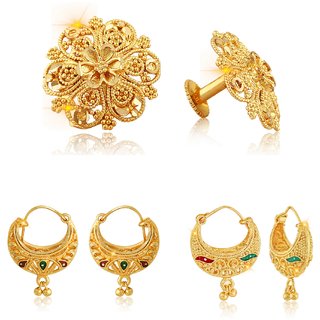 Sizzling Graceful Alloy Gold Plated Stud and Chandbali Earring Combo set For Women and Girls Sizzling Graceful Alloy Gold Plated Stud and Chandbali Earring Combo set For Women and Girls