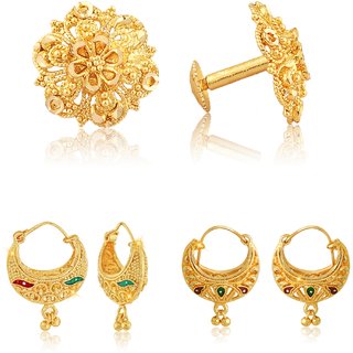                       Twinkling Charming Alloy Gold Plated Stud and ChandBali Earring Combo set For Women and Girls                                              